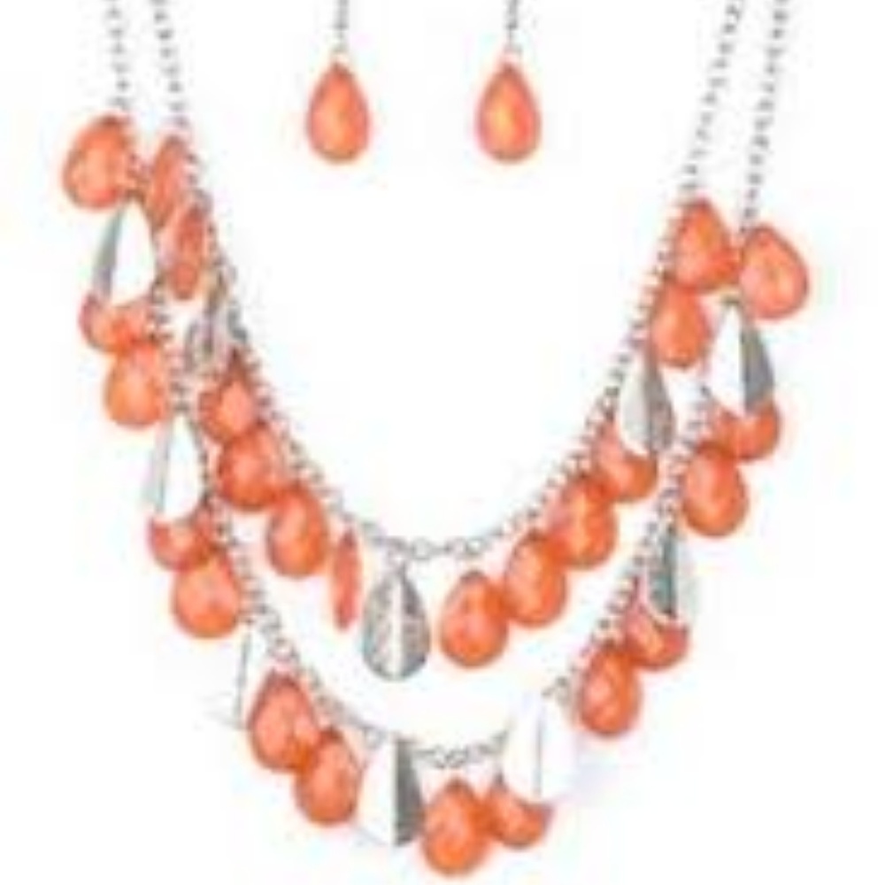 Orange and SIlver double strand necklace set